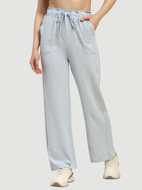 Blue Solid Cotton Linen Relaxed Lower - Global Republic