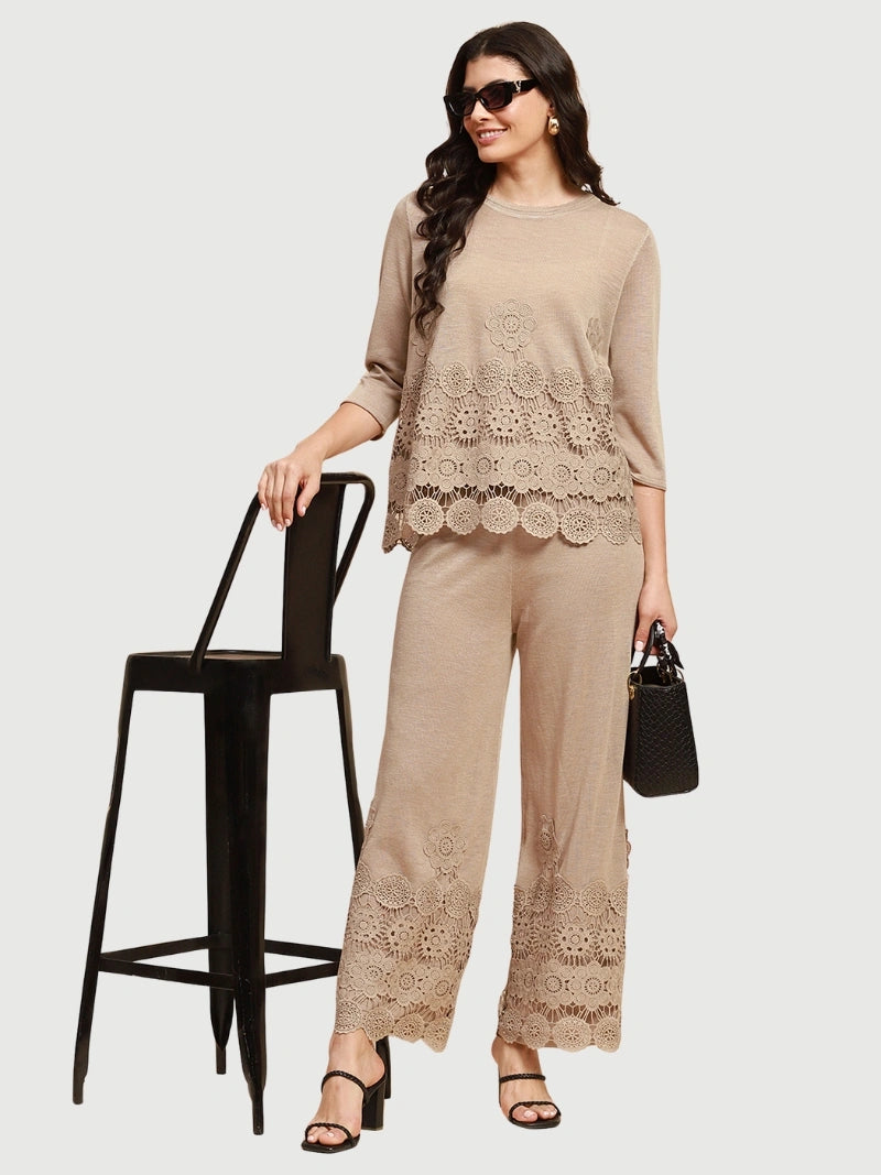 Beige Viscose Relaxed Fit Co-ord Sets