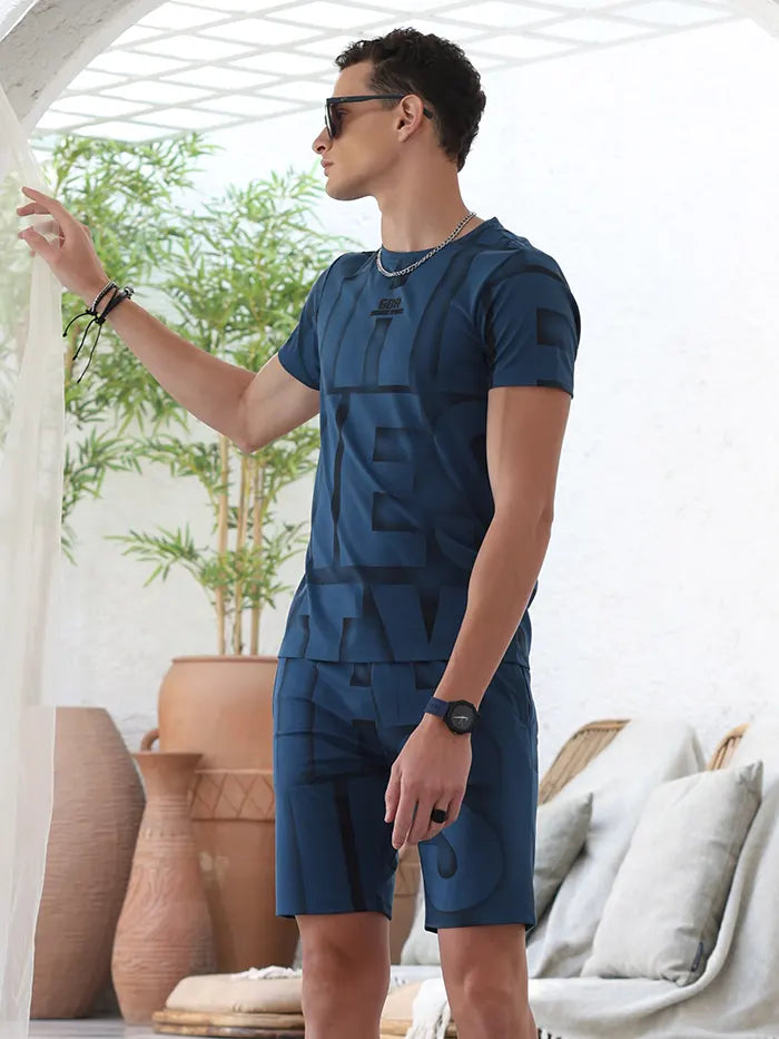 Blue Typography Viscose Set