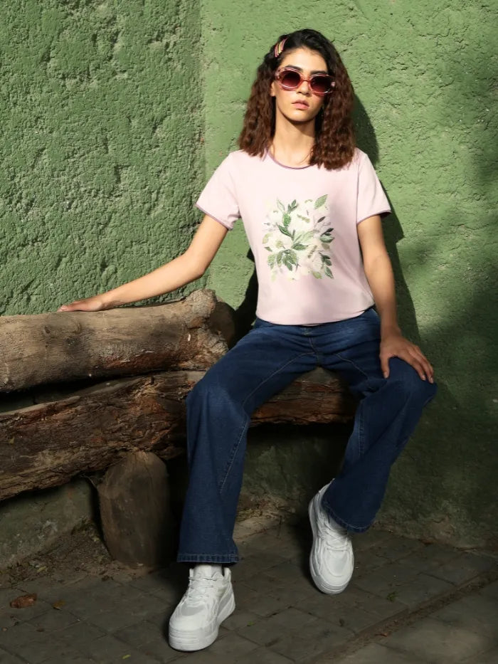 Mauve Embroidered Cotton Top