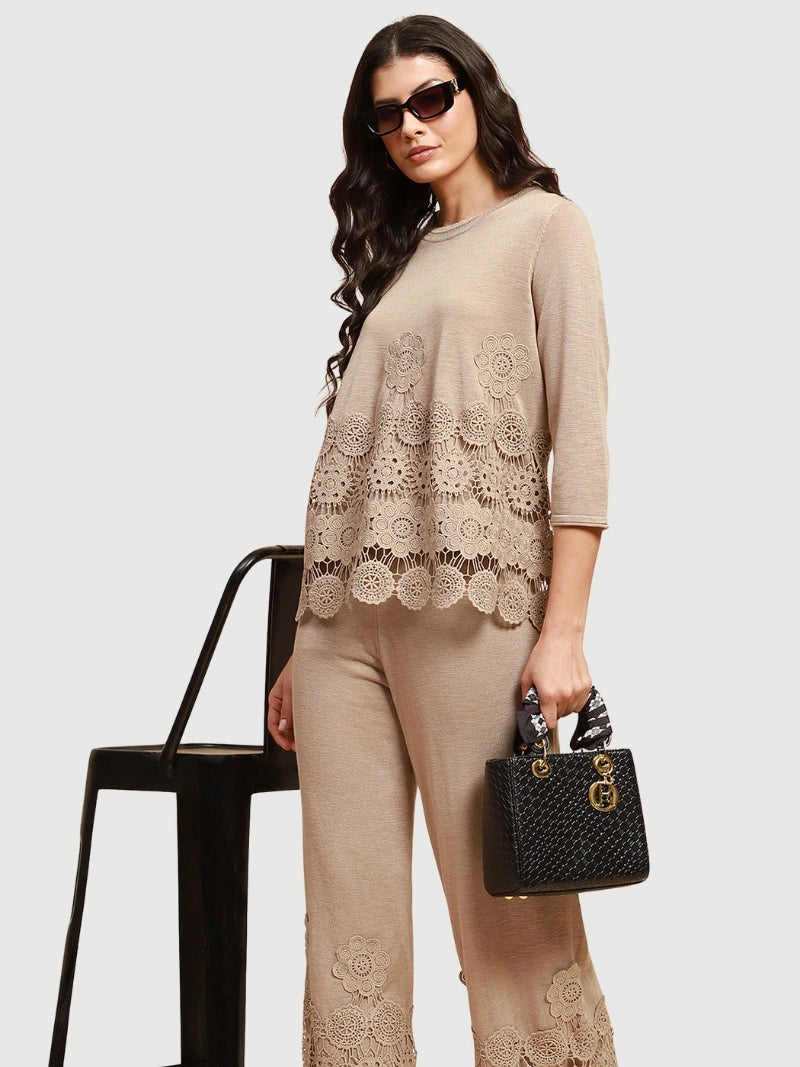 Beige Viscose Relaxed Fit Co-ord Sets