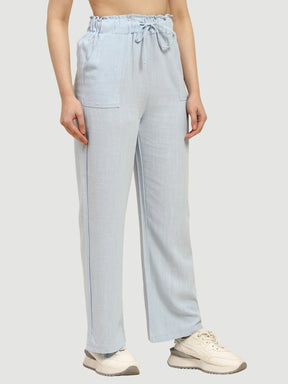 Blue Solid Cotton Linen Relaxed Lower - Global Republic