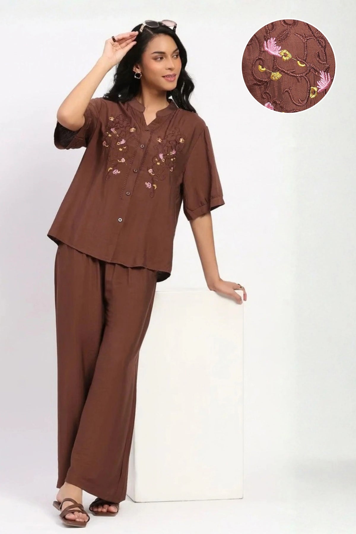 Coffee Brown Floral Set