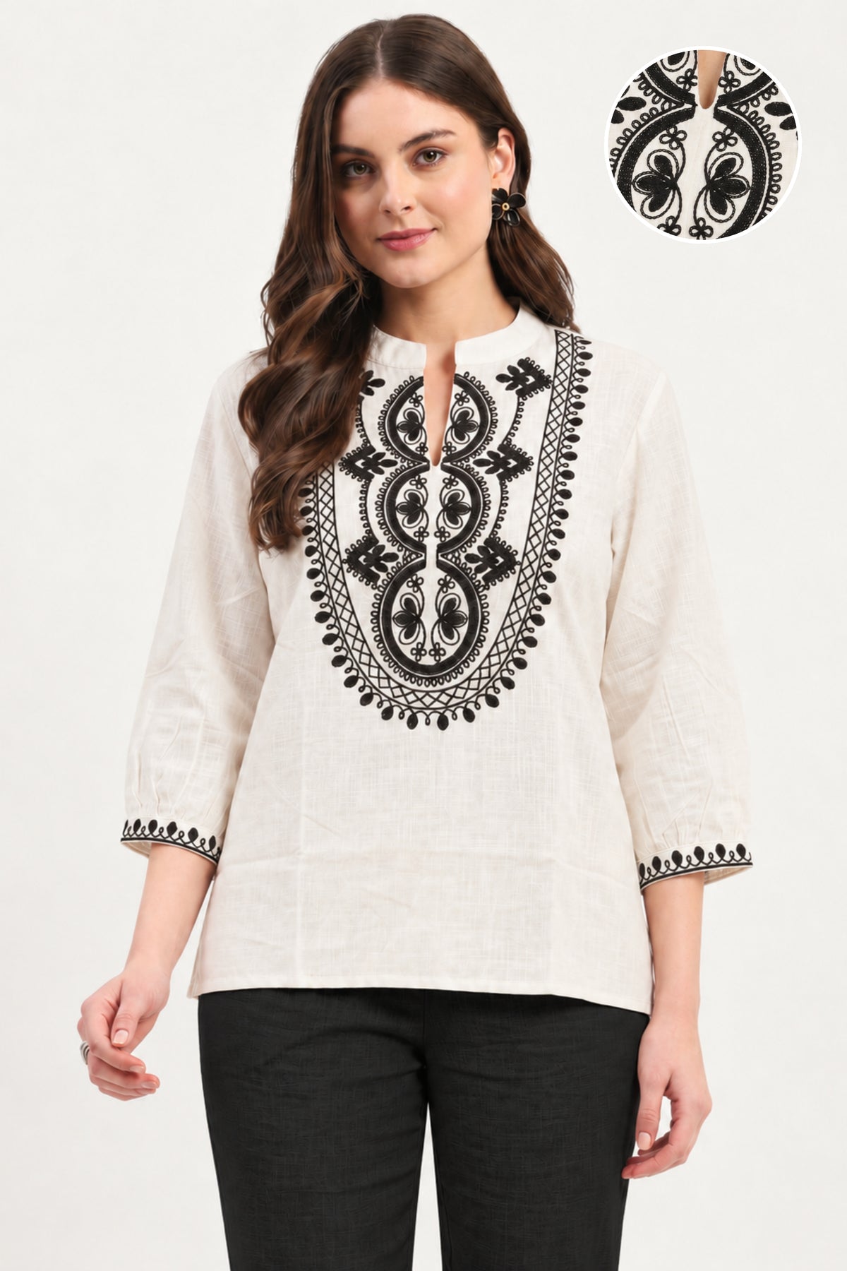 White Embroidered Cotton Top