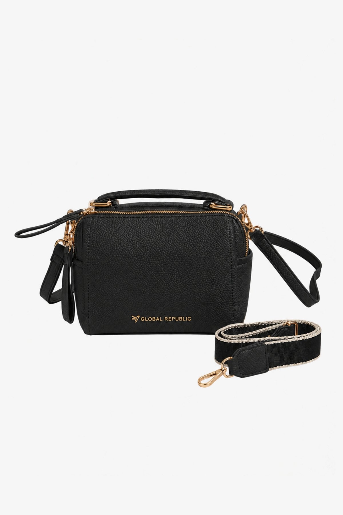 Black Solid Bucket Bag-Global Republic