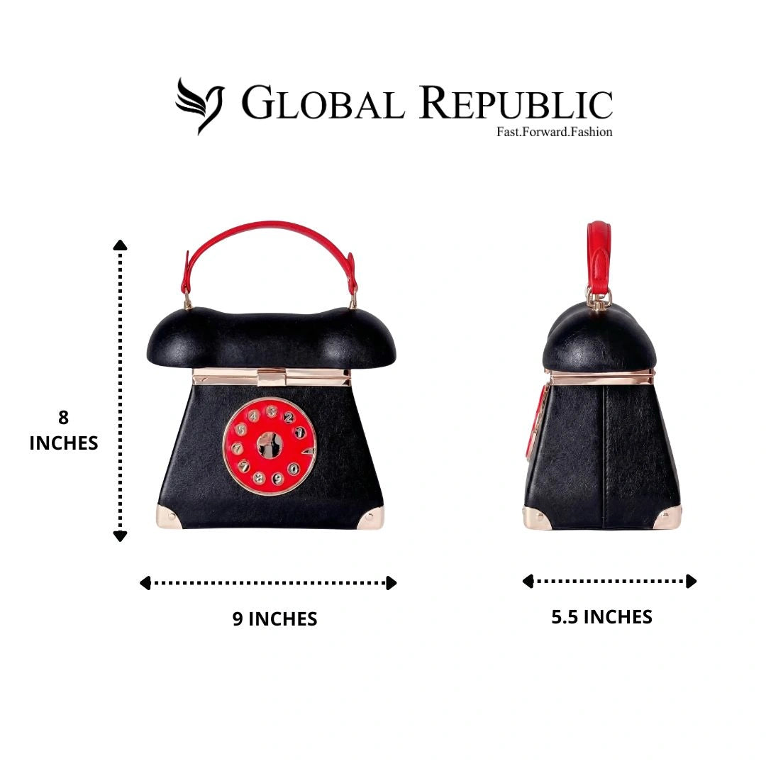 Black Retro Telephone PU Handbag