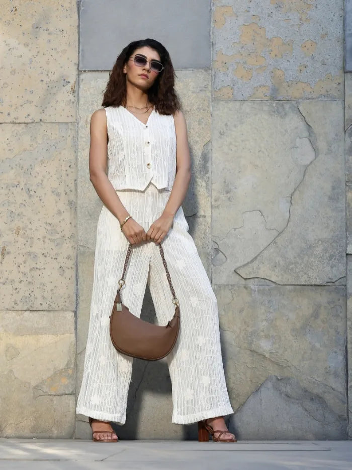 Cream Embroidered Cotton Waist Coat