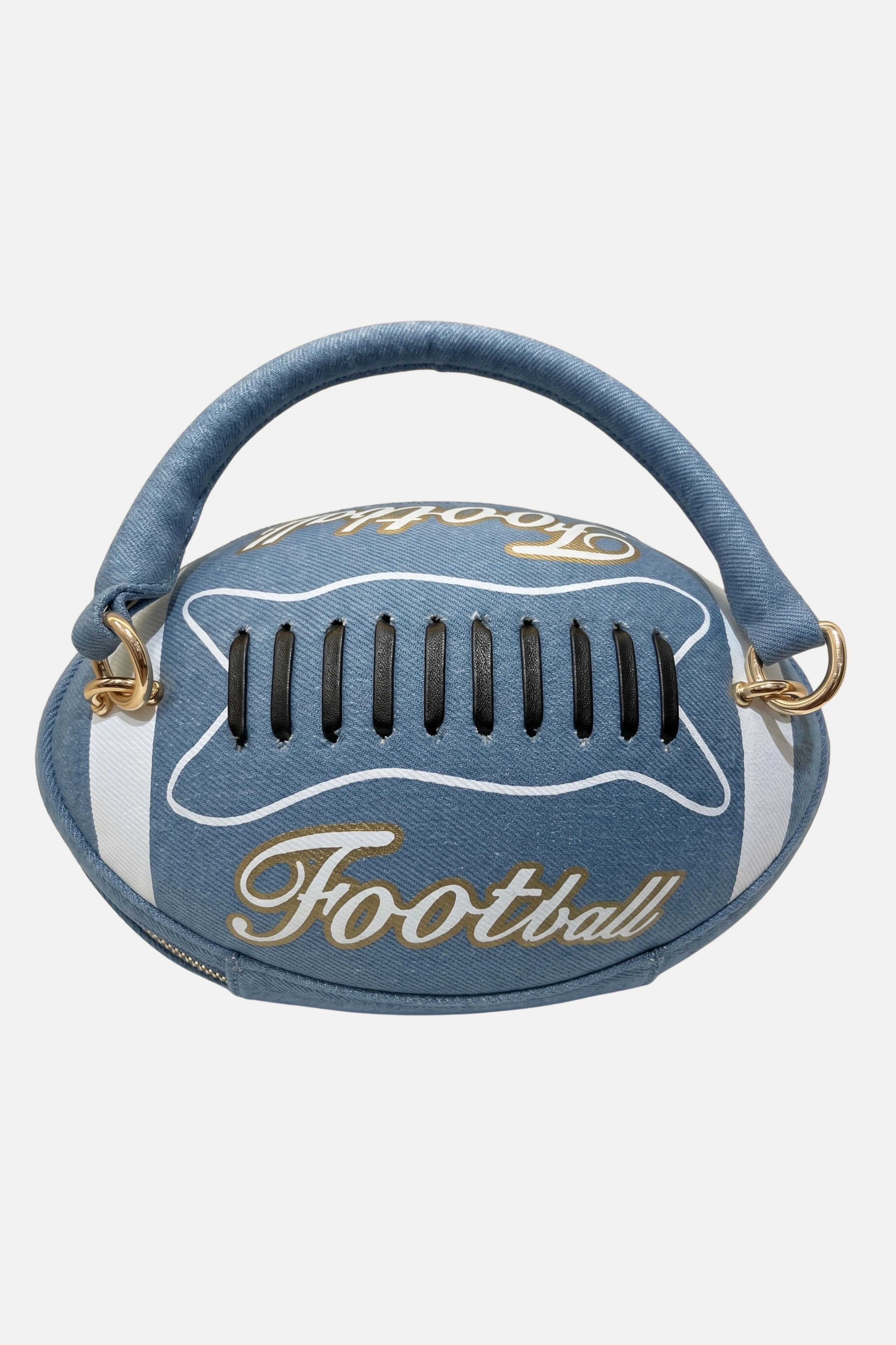 Football Shaped Handbag With Zip & Handle