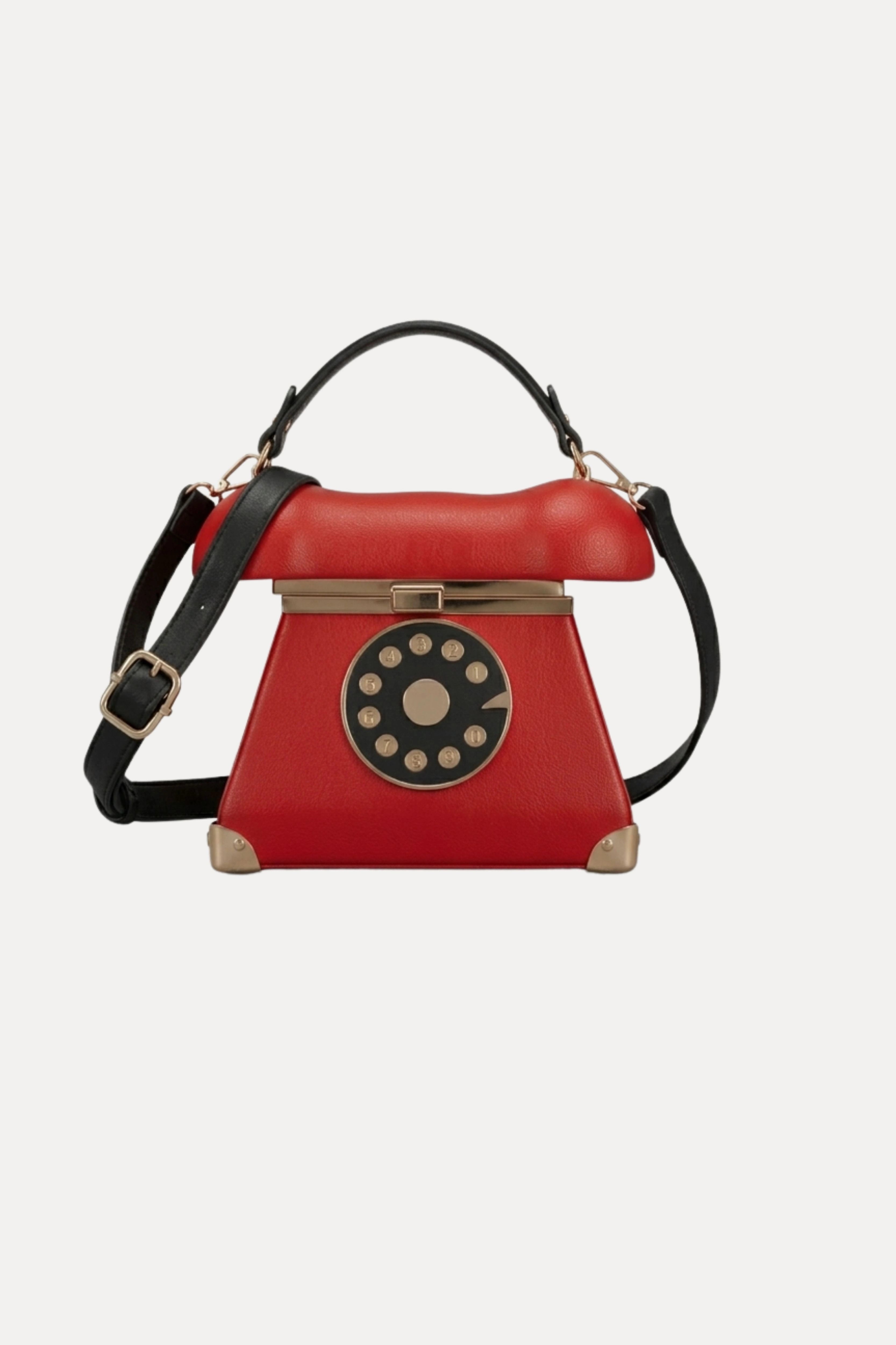 Red Retro Telephone PU Handbag