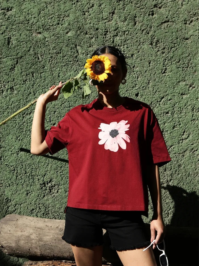 Wine UV Protective Cotton Boxy Top