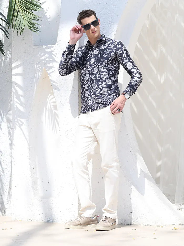 Black Floral Cotton Shirt