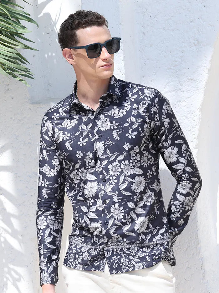 Black Floral Cotton Shirt