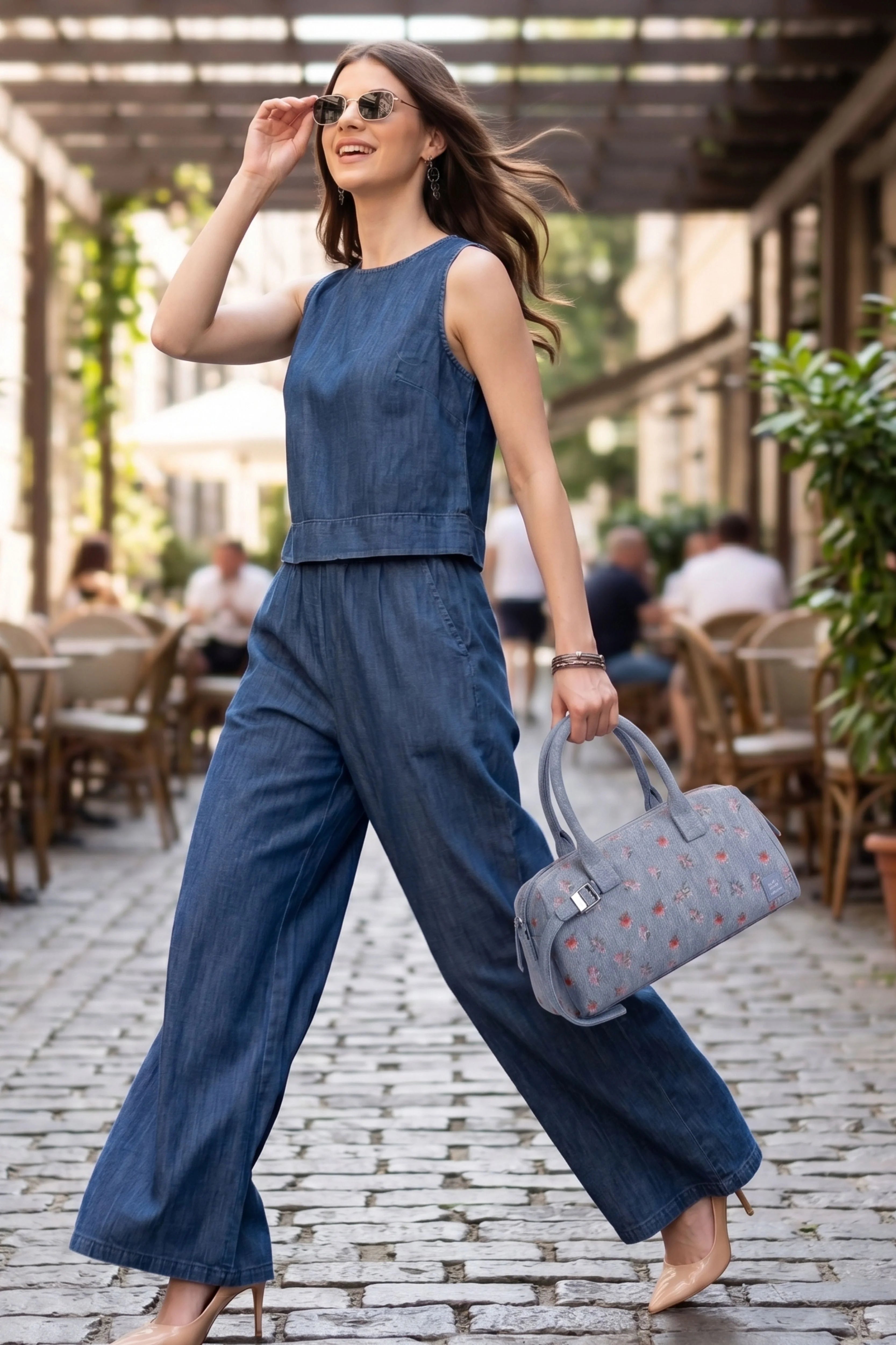 Floral Printed Denim Handbag