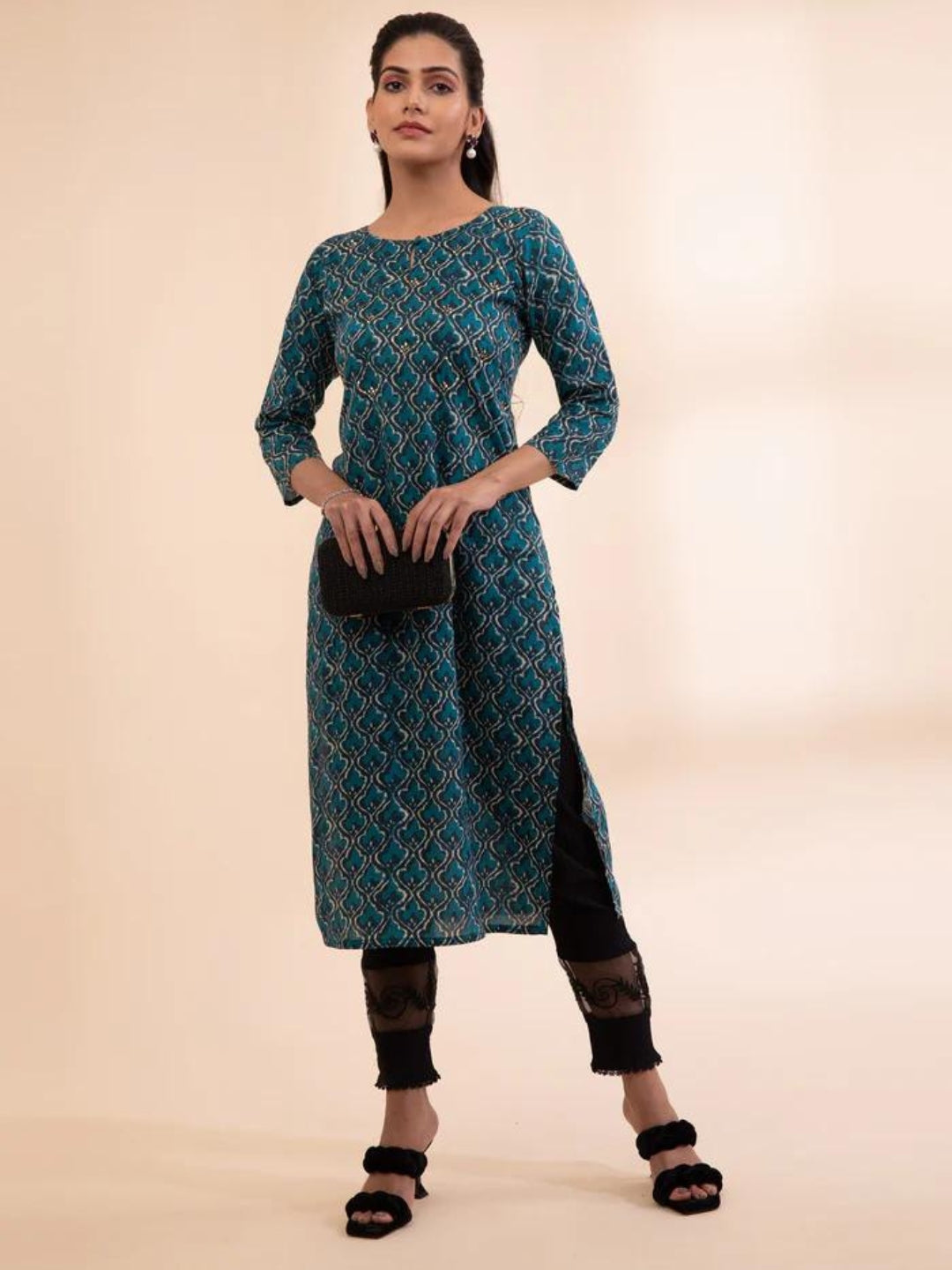 Blue Printed Modal Kurta - Global Republic