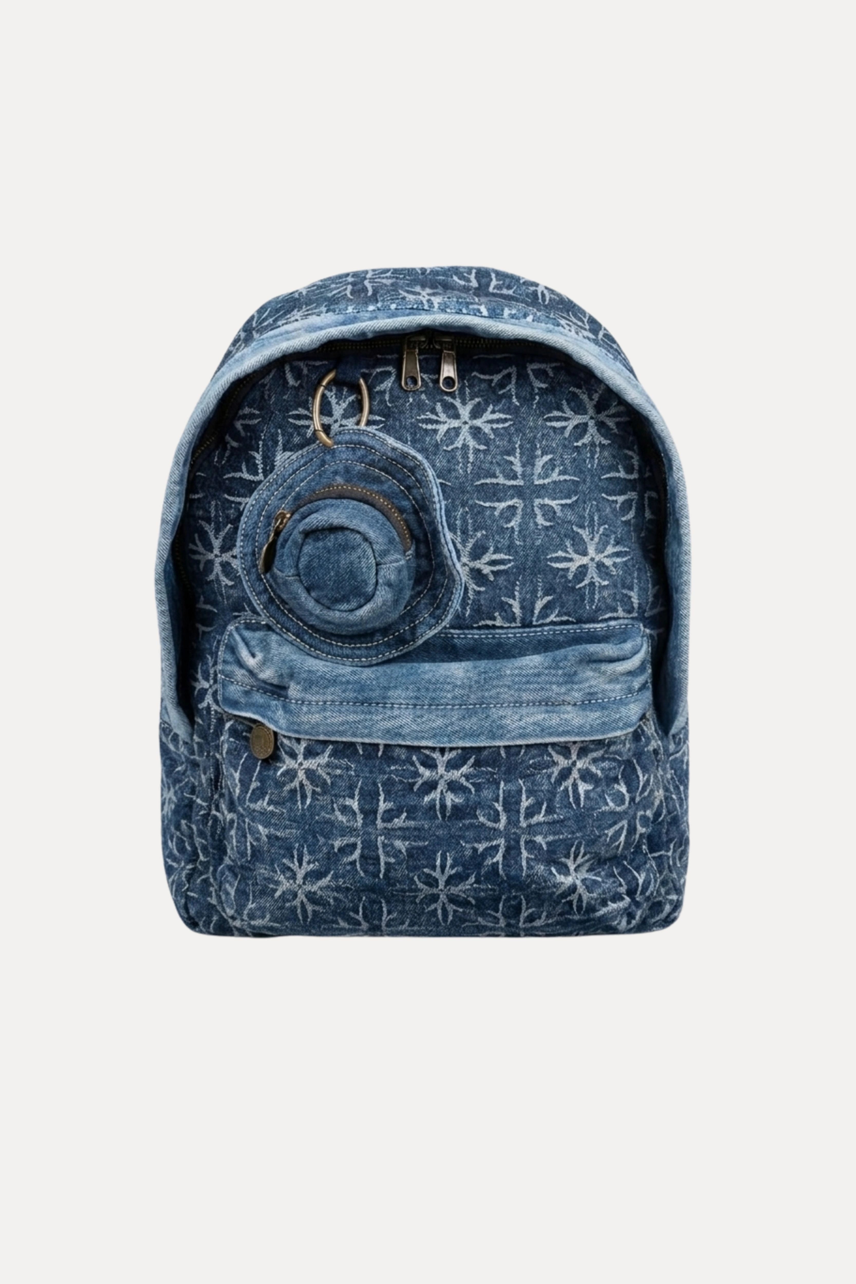 Blue Printed Denim Backpack