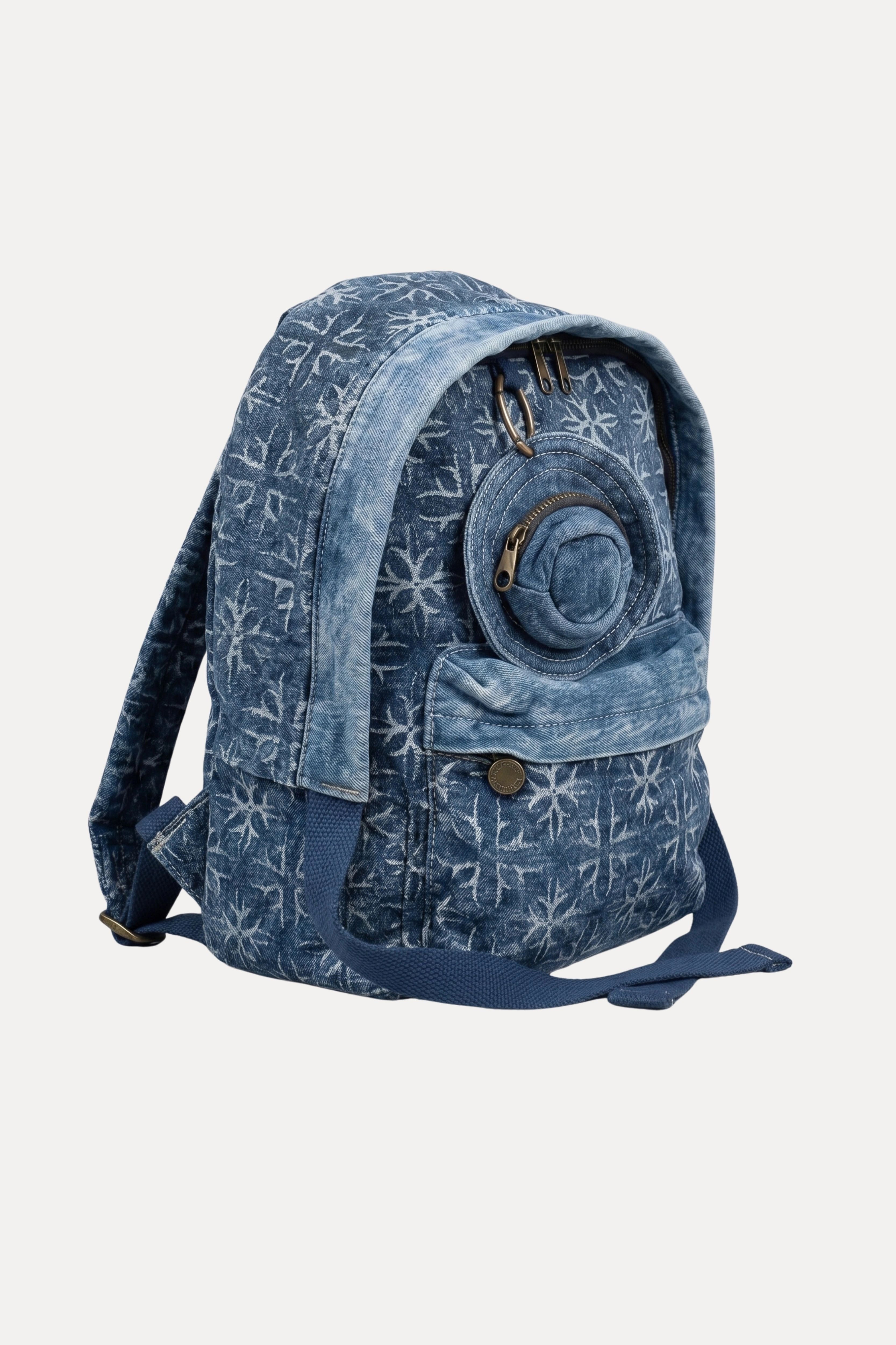 Blue Printed Denim Backpack