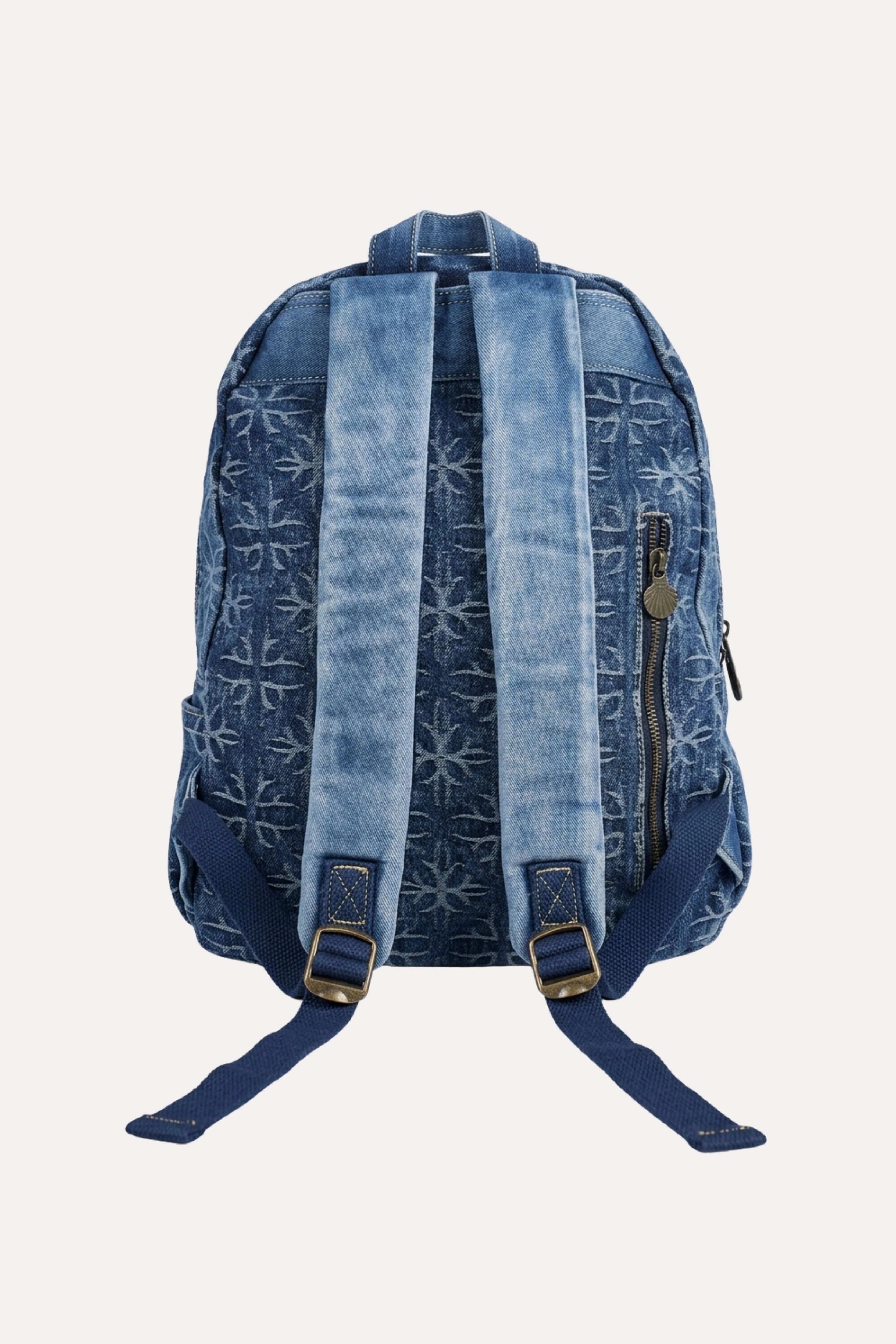 Blue Printed Denim Backpack