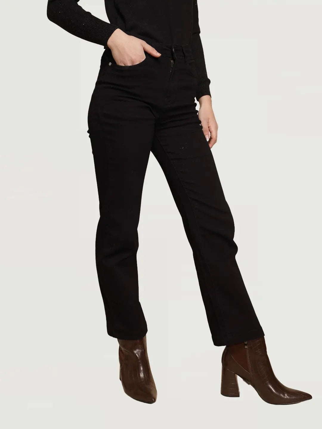 Black High Rise Straight fit Jeans