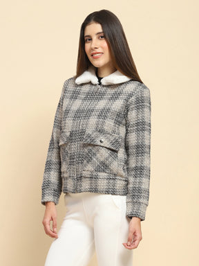 Black Poly Check Winter Shacket