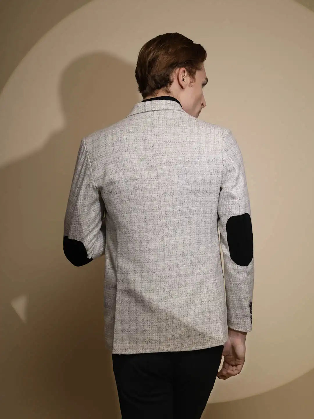 Light Grey Abstract Print Full Sleeve Collared Neck Blazer For Men