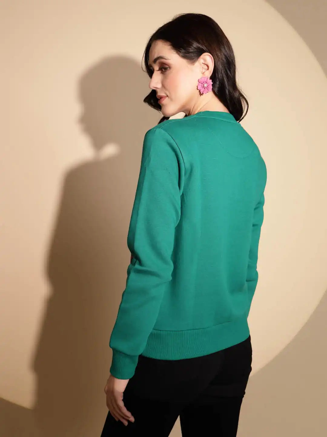 Green Printed Full Sleeve Round Neck Hosiery Sweatshirt
