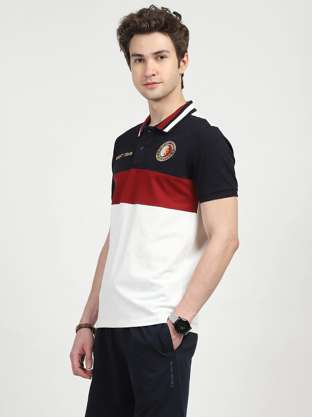 Color Block Cotton Polo T-shirt