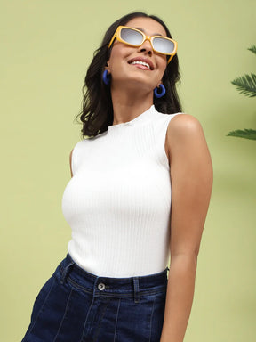 White Stretchable Knit Skivvy Top