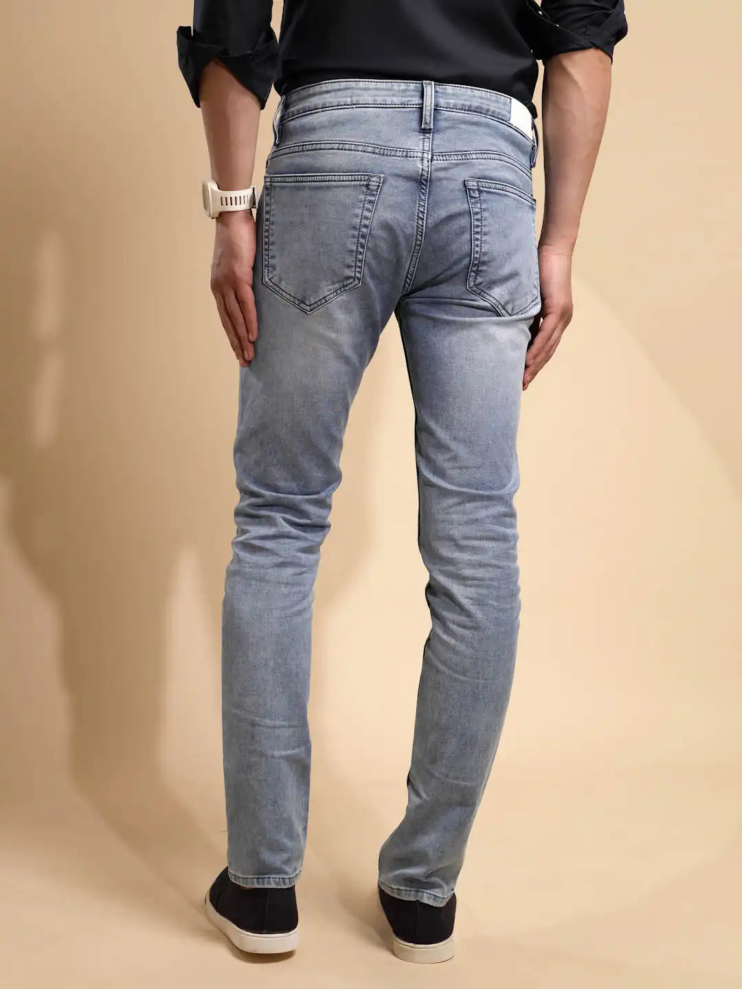 Light Blue Solid Mid Rise Slim fit Cotton Blend Jeans