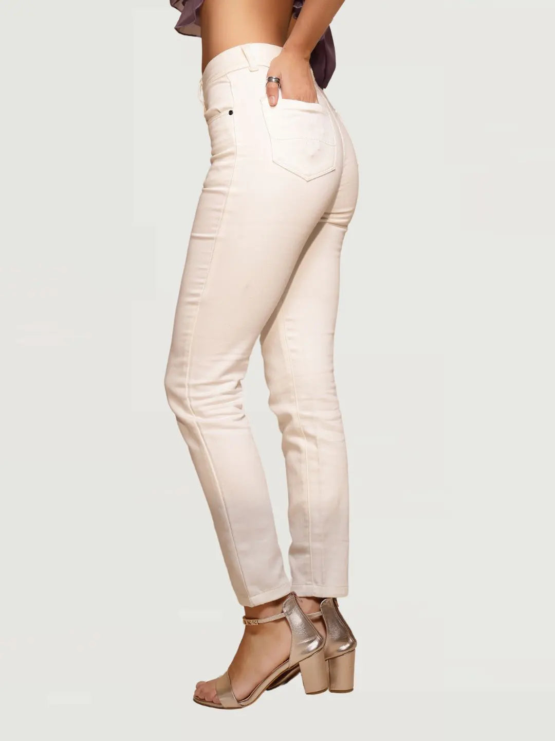White  High Rise Slim Fit Jeans - Global Republic