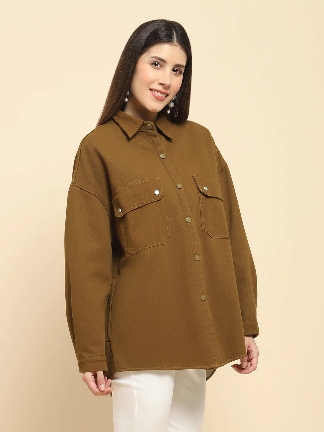 Brown Oversized Fleece Winter Shacket