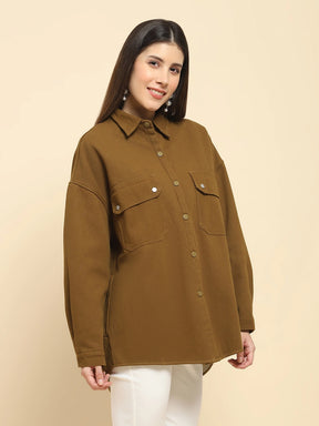 Brown Oversized Fleece Winter Shacket