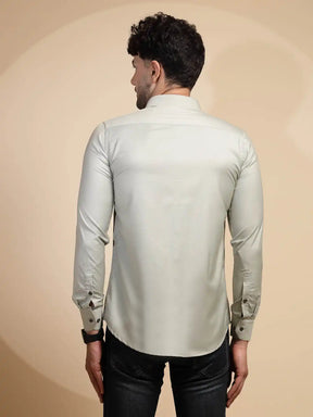 Grey Solid Full Sleeve Collared Neck Cotton Blend Shirt