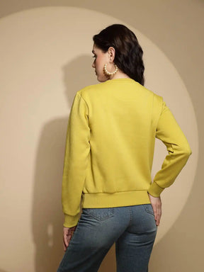Solid Mustard Full Sleeve Round Neck Acrylic Sweatshirt
