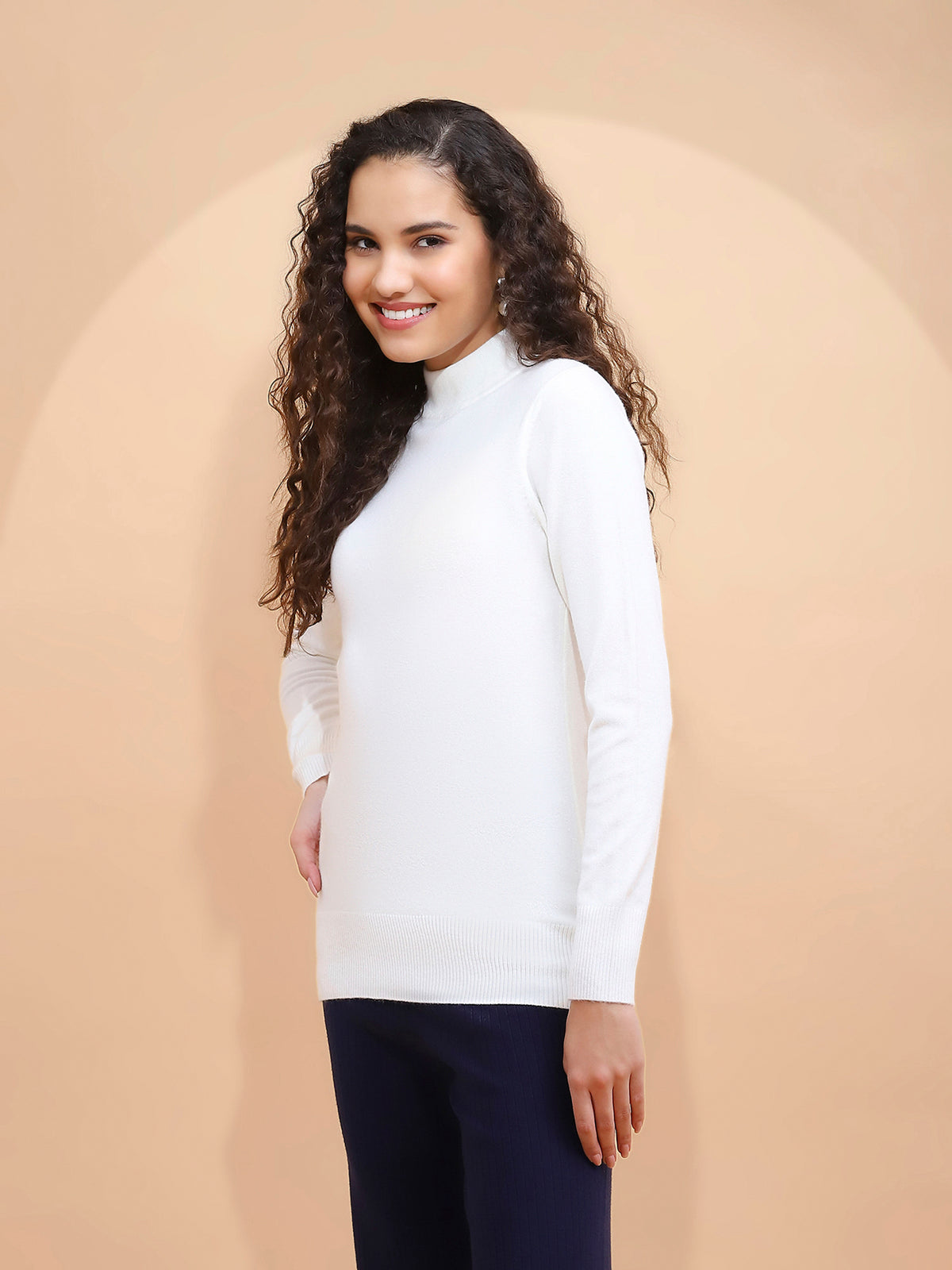 Ecru Turtle Neck Slim Skivvy Pullover