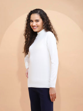 Ecru Turtle Neck Slim Skivvy Pullover