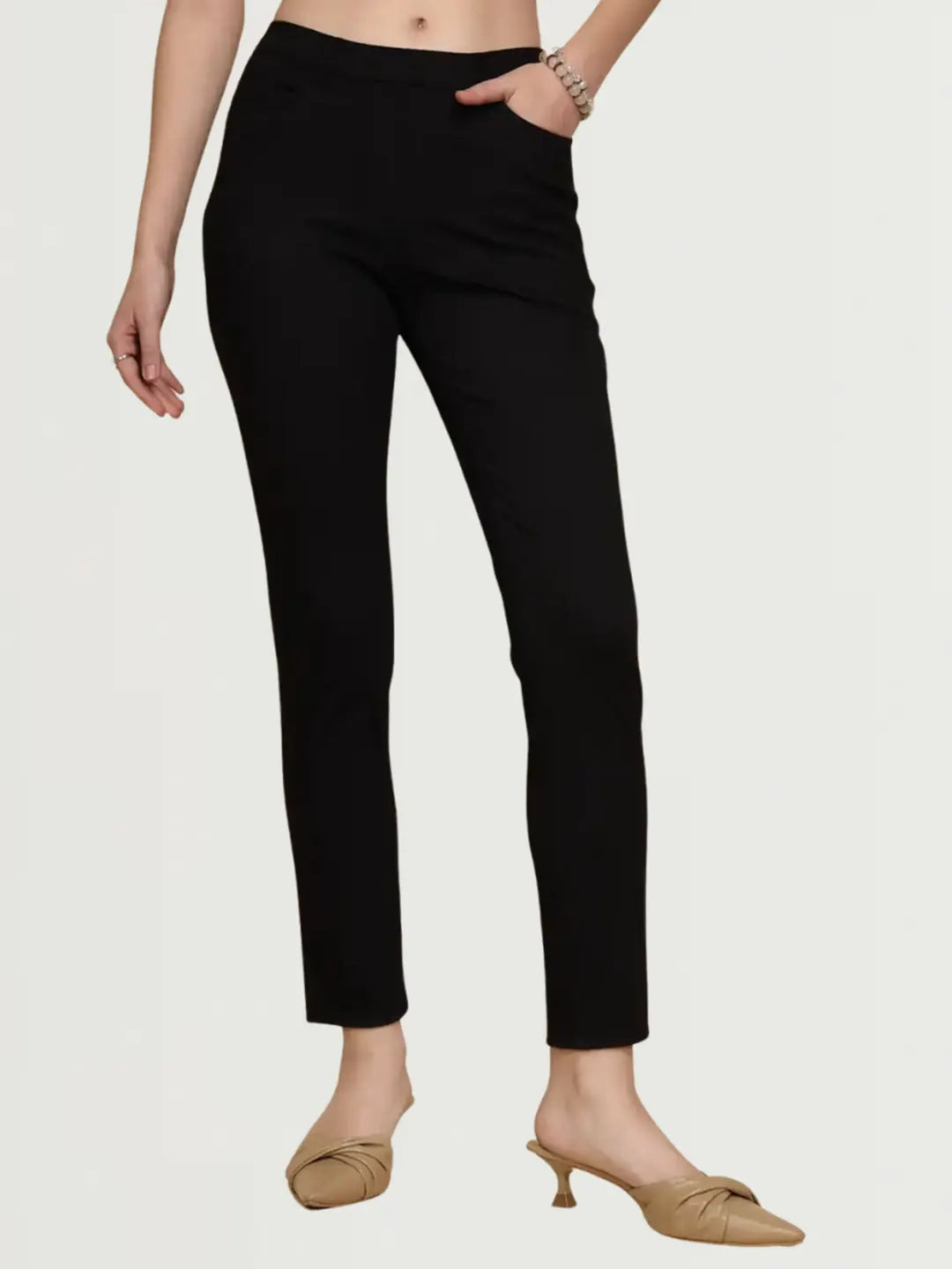 Black Cotton Blend Slim Fit Jegging - Global Republic
