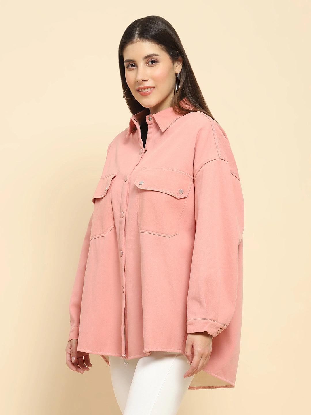 Pink Oversized Fleece Winter Shacket