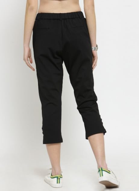 Women Tapered Fitted Solid Black Capri - Global Republic