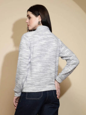 Grey Abstract print Full Sleeve Turtle Neck Acrylic Sweatshirt