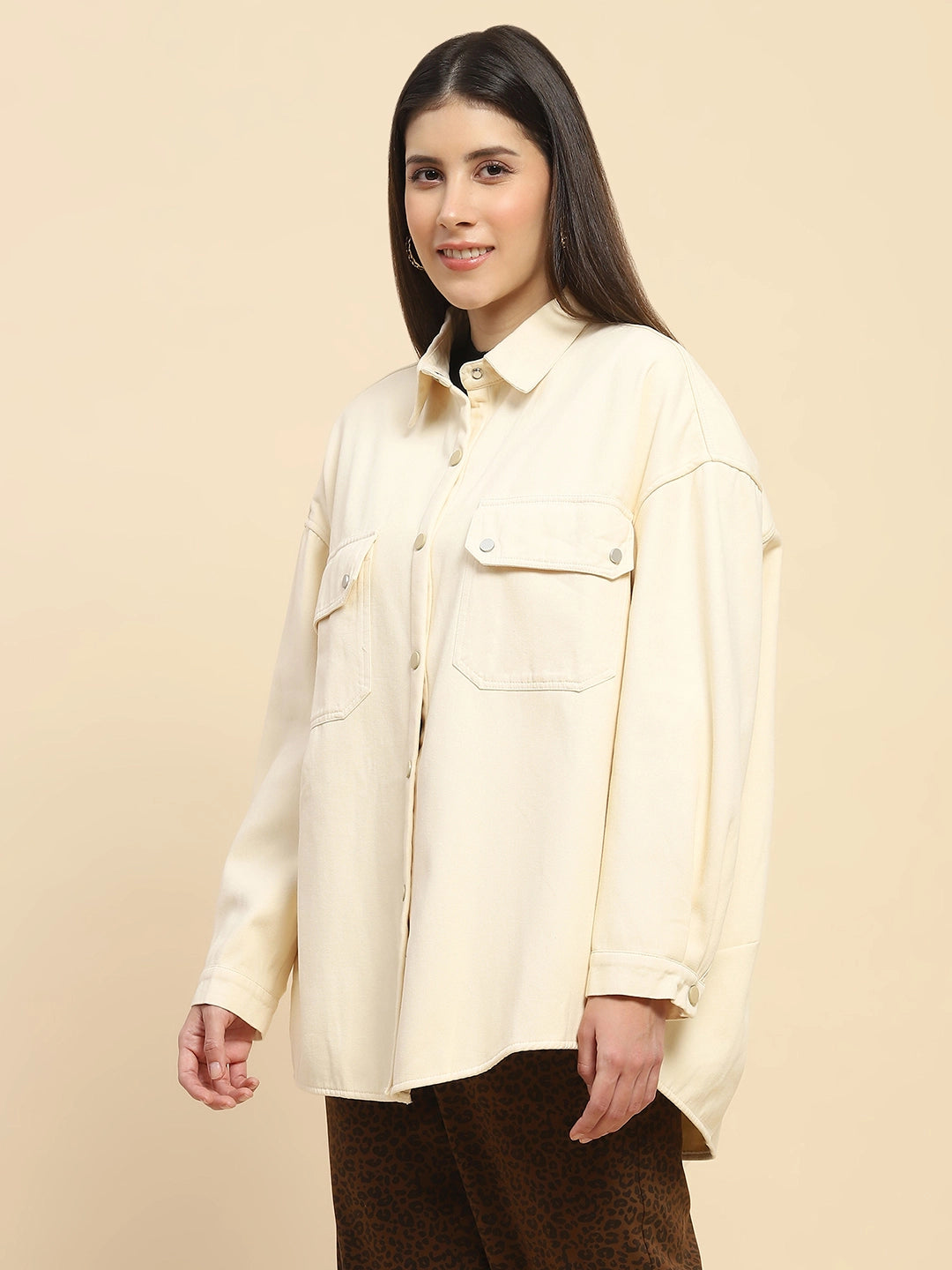 Off White Oversized Fleece Winter Shacket