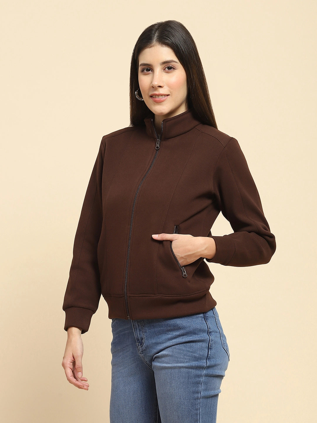 Coffee Poly Blend Solid Sweatshirt