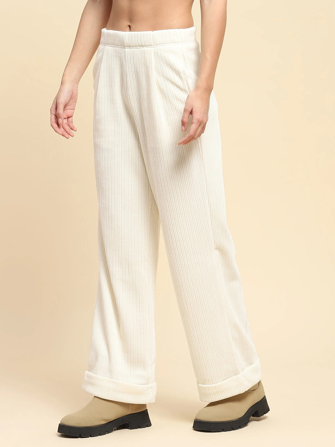 White Poly Blend Solid Loose Lower