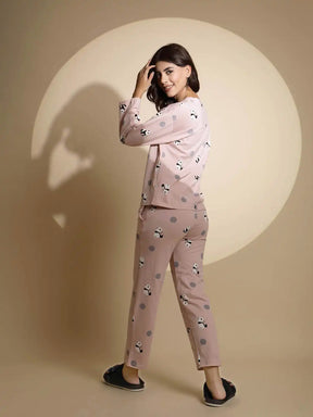 Pink Hosiery Full Sleeve Printed Top & Pyjama Night Suit Set