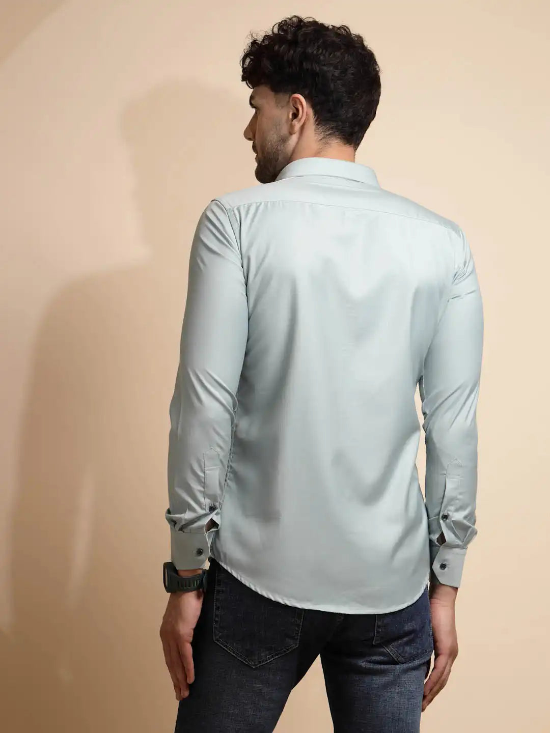 Blue Solid Full Sleeve Collared Neck Cotton Blend Shirt