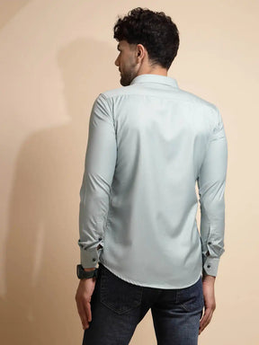 Blue Solid Full Sleeve Collar Neck Cotton Blend Shirt