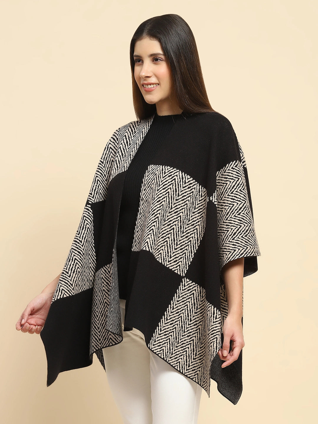 Monochrome Wool Blend Winter Shrug - Global Republic