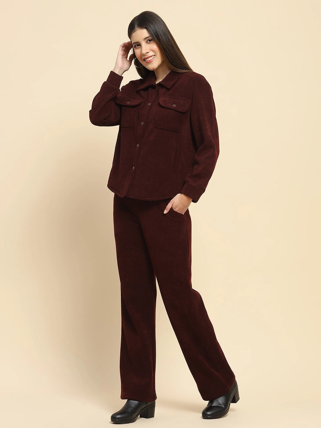 Wine Poly Blend Co-Ord Set