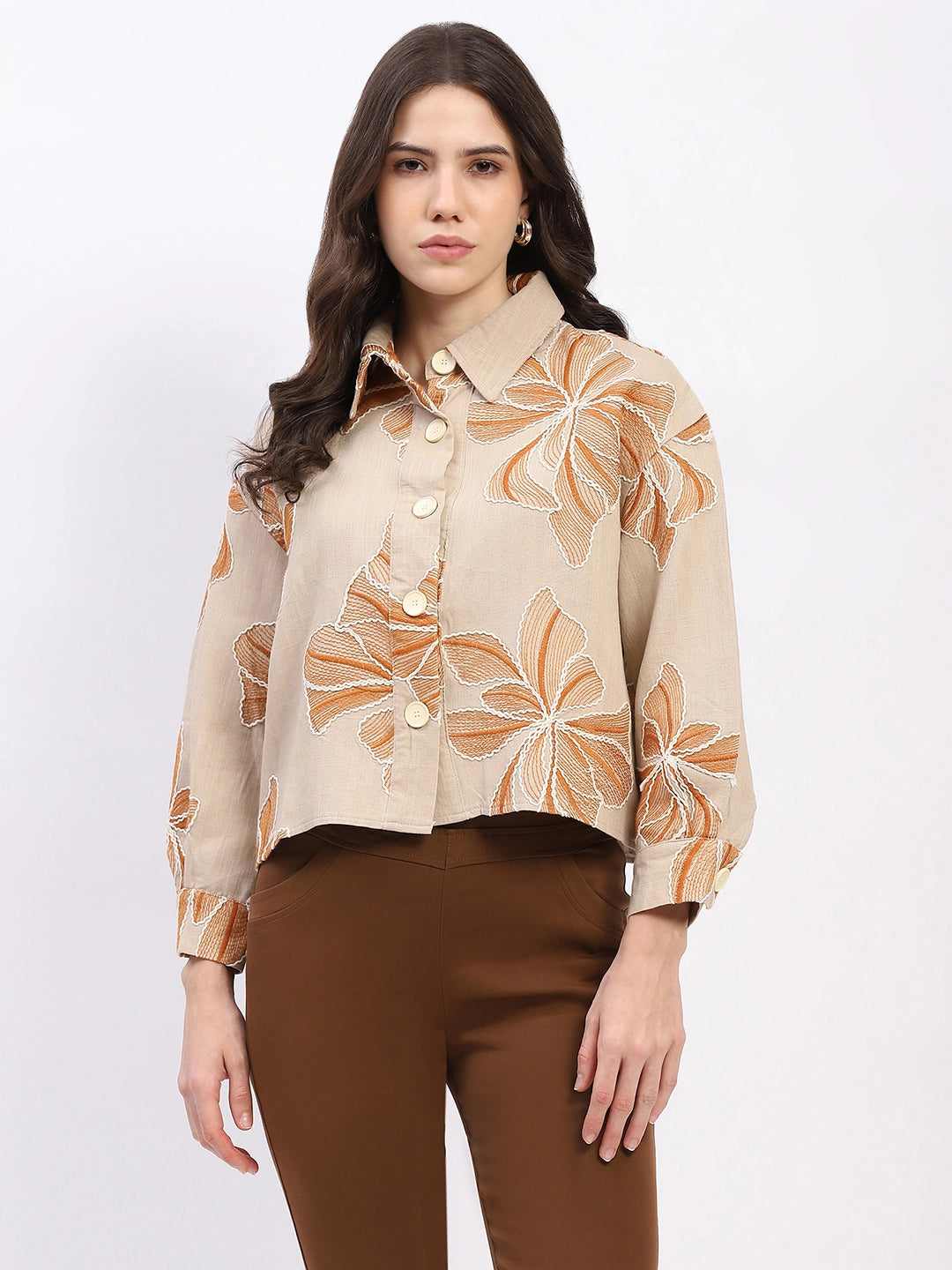 Oversized Floral Embroidered Shacket - Global Republic
