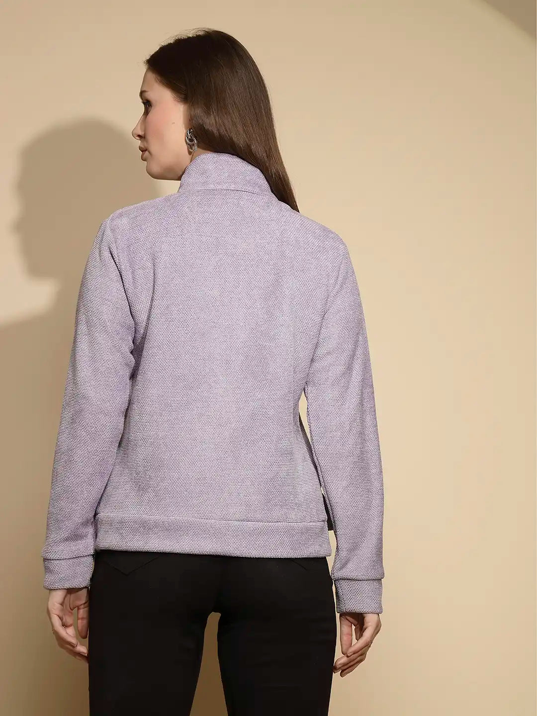 Lilac Solid Full Sleeve Turtle Neck Fleece Sweatshirt