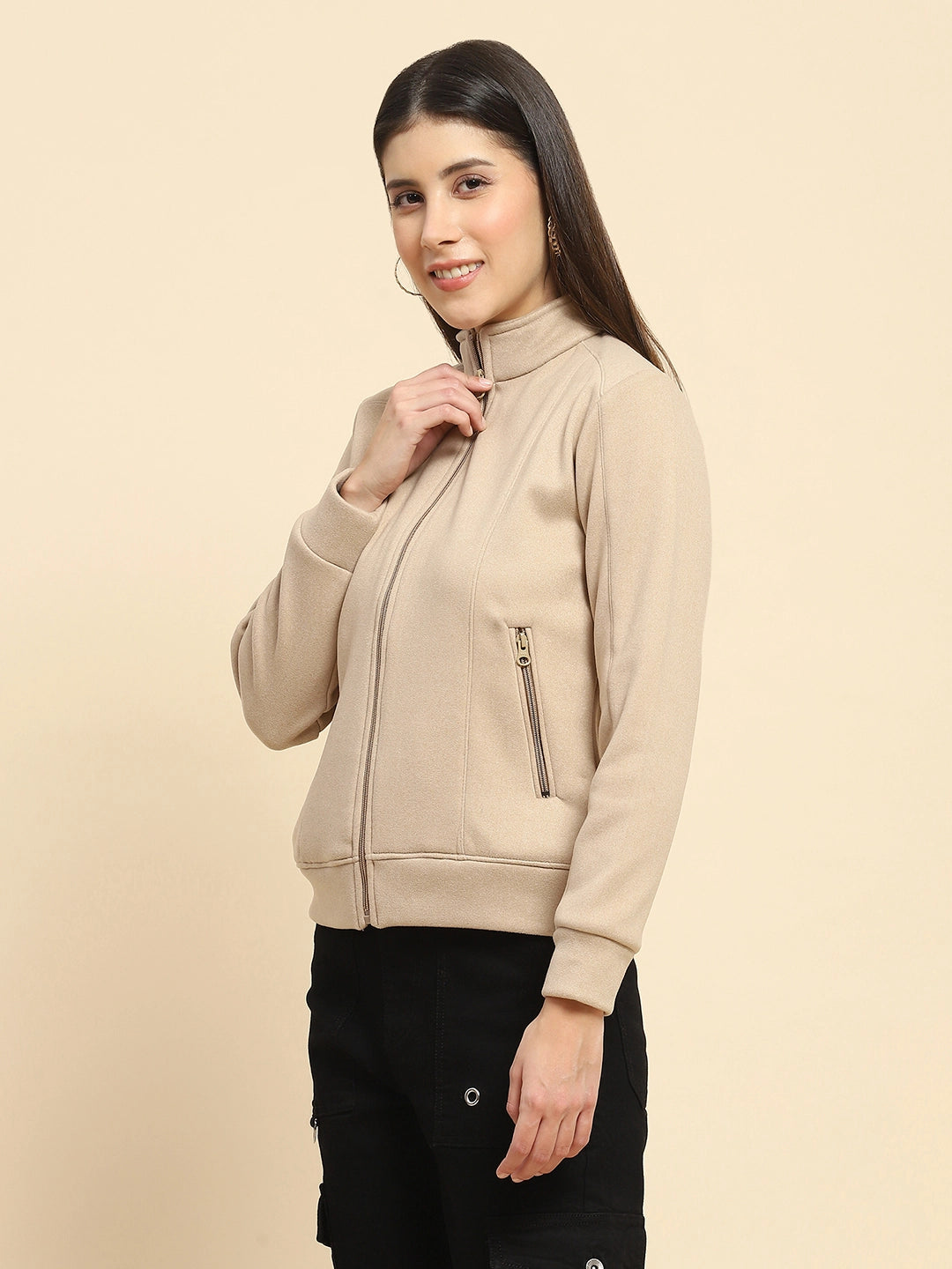 Fawn Poly Blend Solid Relaxed Fit Sweatshirt